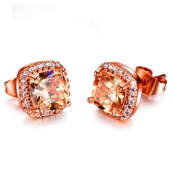 New Rose Gold Morganite Diamond Halo Stud Earrings - Picture 5 of 5